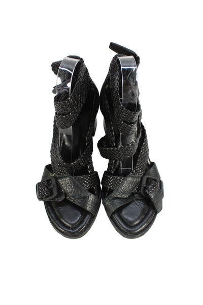 Alexander Wang Women's Leather Petra Braided High Strap Sandals Black Size 9