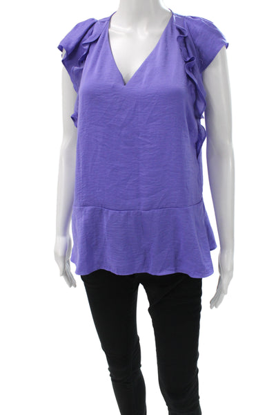 Michael Kors Women Tunic Purple V Neck Short Sleeve Pullover Solid Size S