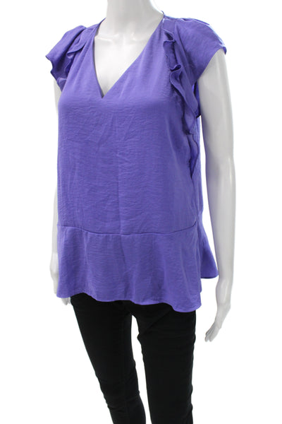 Michael Kors Women Tunic Purple V Neck Short Sleeve Pullover Solid Size S