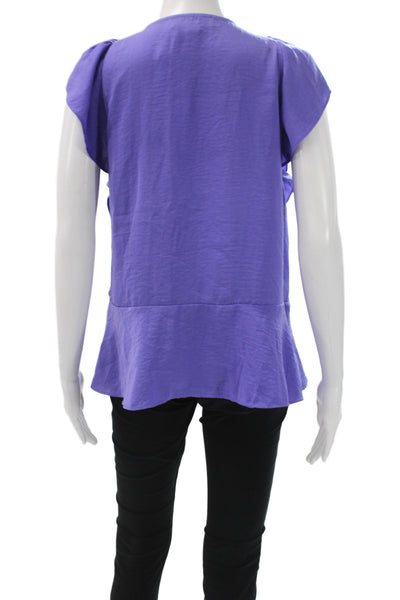 Michael Kors Women Tunic Purple V Neck Short Sleeve Pullover Solid Size S