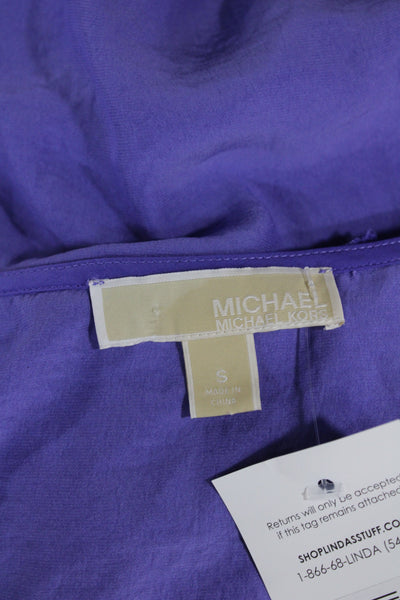 Michael Kors Women Tunic Purple V Neck Short Sleeve Pullover Solid Size S