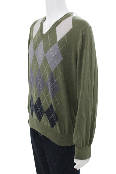 Brooks Brothers Mens V-Neck Argyle Silk Blend Pullover Sweater Size L