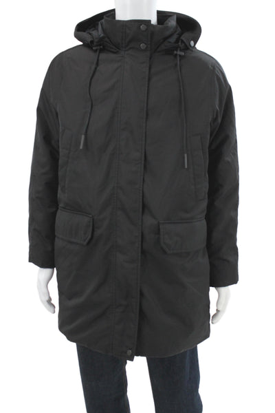 Everlane Womens Black Parka Recycled Polyester Long Sleeve Snap Size L