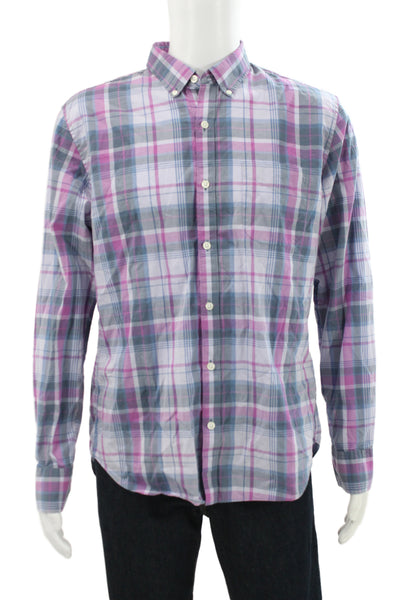 Bonobos Mens Plaid Slim Fit Button Down Shirt Blue Pink Cotton Size Large