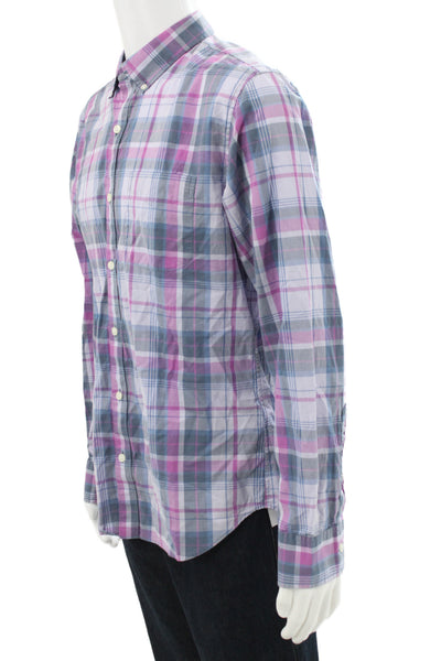 Bonobos Mens Plaid Slim Fit Button Down Shirt Blue Pink Cotton Size Large