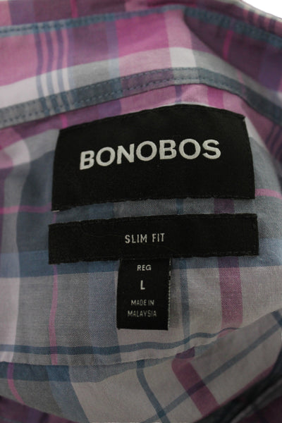 Bonobos Mens Plaid Slim Fit Button Down Shirt Blue Pink Cotton Size Large