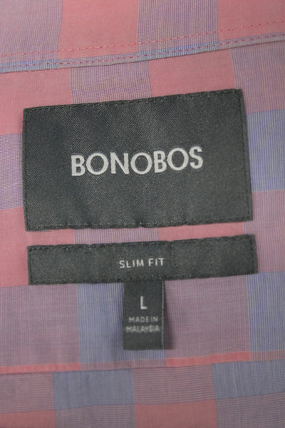 Bonobos Mens Plaid Slim Fit Button Down Shirt Blue Pink Size Large