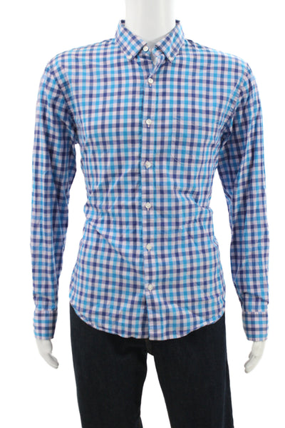 Bonobos Mens Gingham Plaid Slim Fit Button Down Shirt Blue Size Large