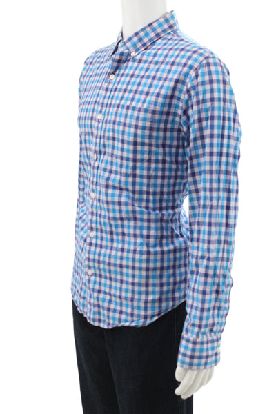 Bonobos Mens Gingham Plaid Slim Fit Button Down Shirt Blue Size Large