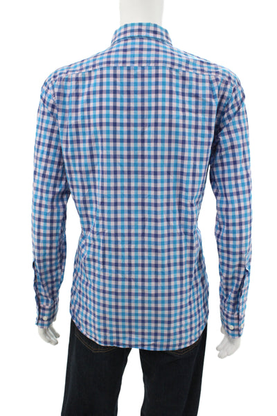 Bonobos Mens Gingham Plaid Slim Fit Button Down Shirt Blue Size Large