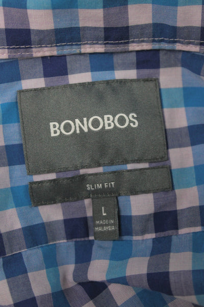 Bonobos Mens Gingham Plaid Slim Fit Button Down Shirt Blue Size Large
