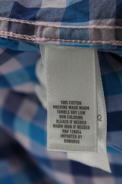 Bonobos Mens Gingham Plaid Slim Fit Button Down Shirt Blue Size Large