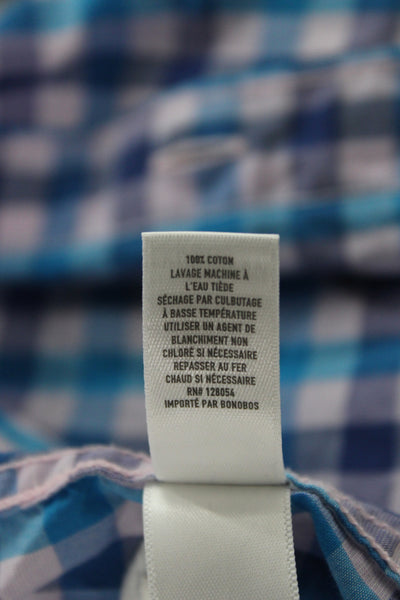 Bonobos Mens Gingham Plaid Slim Fit Button Down Shirt Blue Size Large