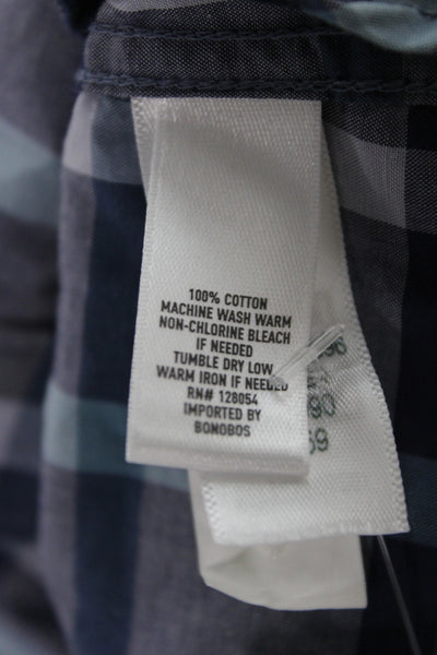 Bonobos Mens Plaid Slim Fit Button Down Shirt Blue Cotton Size Large
