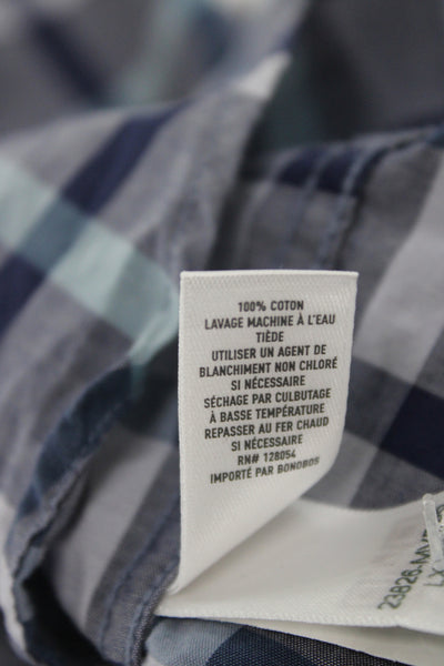 Bonobos Mens Plaid Slim Fit Button Down Shirt Blue Cotton Size Large