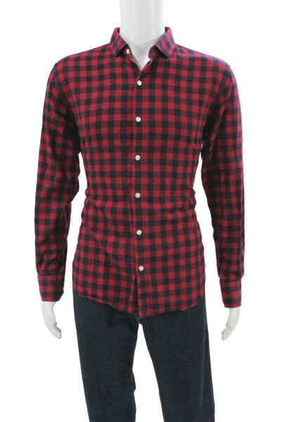 Bonobos Mens Plaid Slim Fit Button Down Shirt Navy Blue Red Size Large
