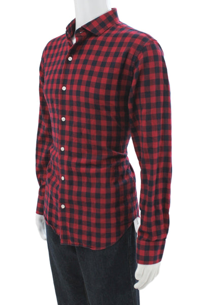 Bonobos Mens Plaid Slim Fit Button Down Shirt Navy Blue Red Size Large