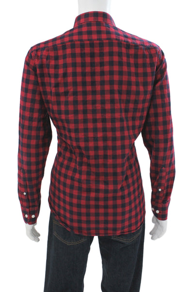 Bonobos Mens Plaid Slim Fit Button Down Shirt Navy Blue Red Size Large