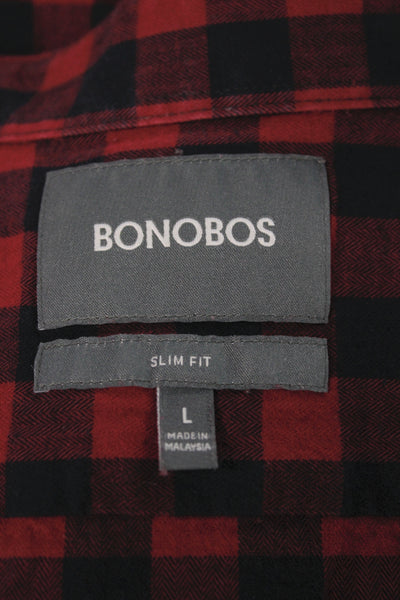 Bonobos Mens Plaid Slim Fit Button Down Shirt Navy Blue Red Size Large