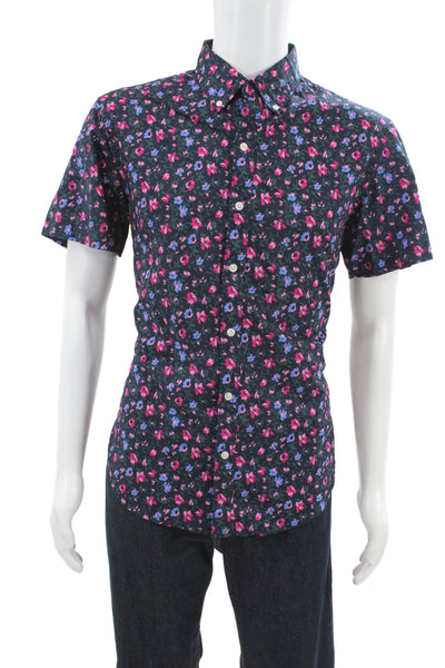 Bonobos Mens Floral Print Slim Fit Button Down Shirt Navy Blue Size Large