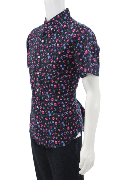 Bonobos Mens Floral Print Slim Fit Button Down Shirt Navy Blue Size Large
