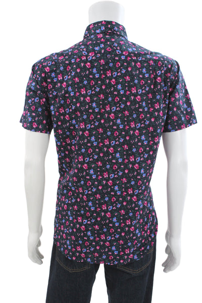Bonobos Mens Floral Print Slim Fit Button Down Shirt Navy Blue Size Large