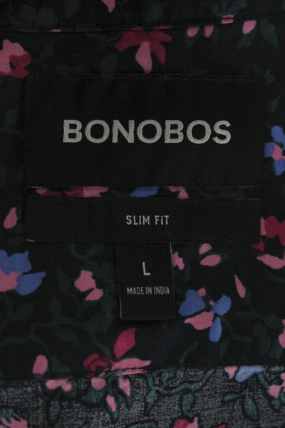 Bonobos Mens Floral Print Slim Fit Button Down Shirt Navy Blue Size Large
