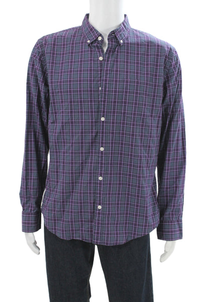 Bonobos Mens Plaid Slim Fit Button Down Shirt Blue Purple Size Large