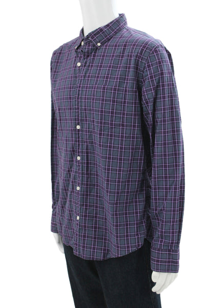 Bonobos Mens Plaid Slim Fit Button Down Shirt Blue Purple Size Large