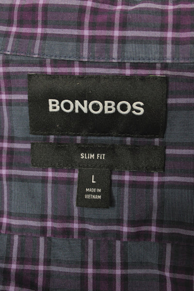 Bonobos Mens Plaid Slim Fit Button Down Shirt Blue Purple Size Large