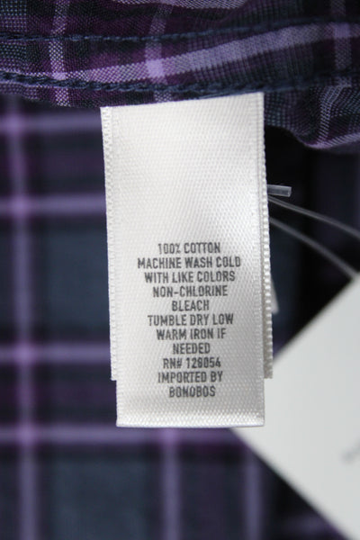 Bonobos Mens Plaid Slim Fit Button Down Shirt Blue Purple Size Large