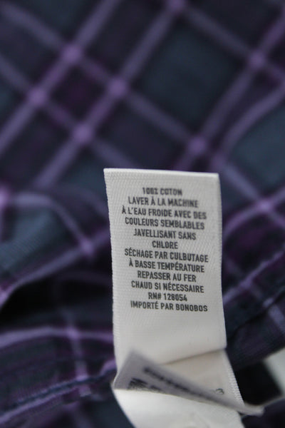 Bonobos Mens Plaid Slim Fit Button Down Shirt Blue Purple Size Large