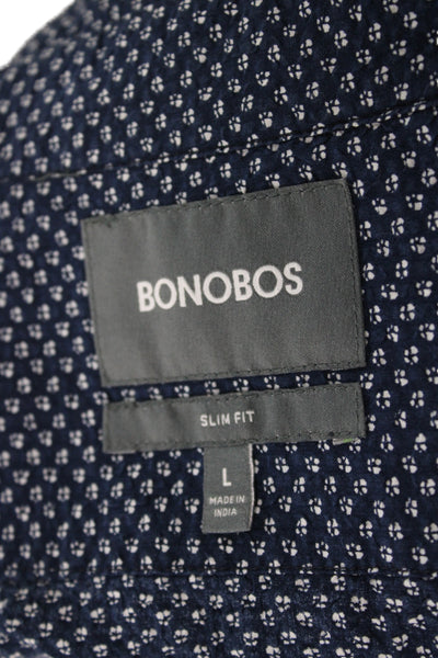 Bonobos Mens Slim Fit Button Down Shirt Navy Blue White Size Large