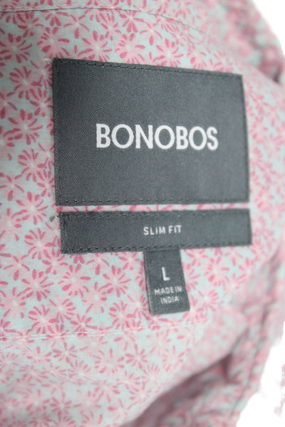 Bonobos Mens Floral Print Slim Fit Button Down Shirt Blue Pink Size Large