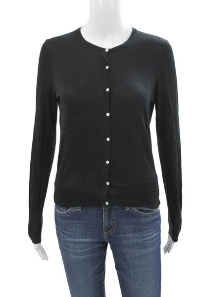 Theory Women Cardigan Black Silk Crew Neck Long Sleeve Size S