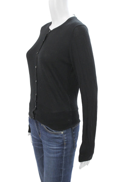 Theory Women Cardigan Black Silk Crew Neck Long Sleeve Size S