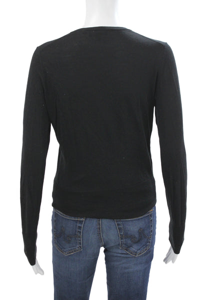 Theory Women Cardigan Black Silk Crew Neck Long Sleeve Size S