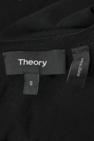 Theory Women Cardigan Black Silk Crew Neck Long Sleeve Size S