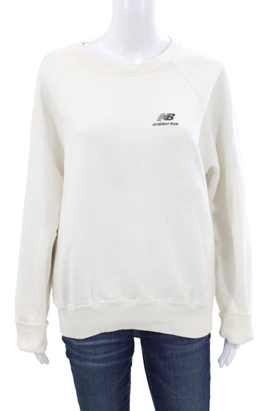 New Balance Unisex Adults Ivory Cotton Pullover Sweatshirt Crew Neck Size S