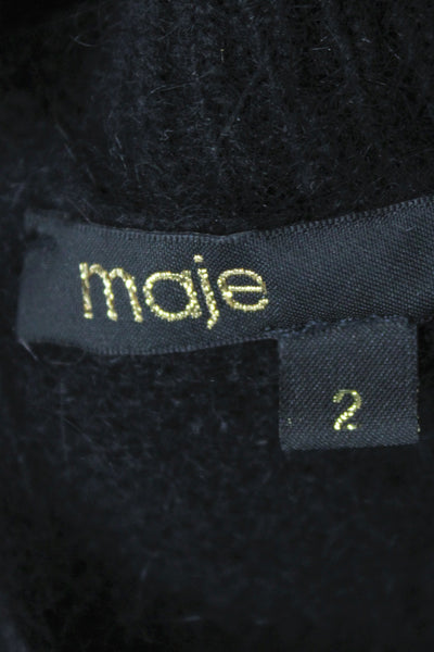 Maje Womens Black V-Neck Pullover Sweater Long Sleeve Size 2