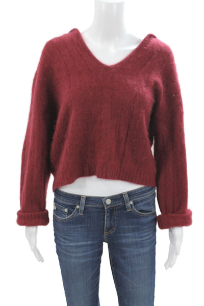 J Crew Women Red 100% Cashmere V Neck Pullover Sweater Long Sleeve Size M