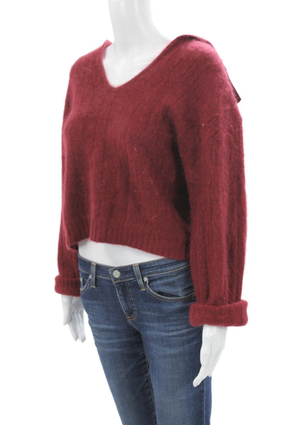 J Crew Women Red 100% Cashmere V Neck Pullover Sweater Long Sleeve Size M
