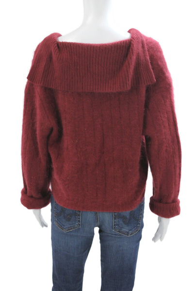 J Crew Women Red 100% Cashmere V Neck Pullover Sweater Long Sleeve Size M