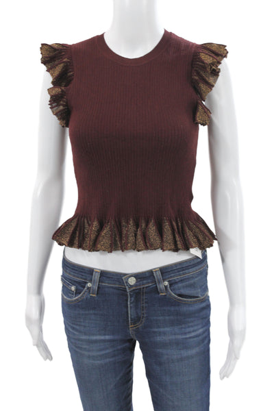 Ulla Johnson Women Pullover Red Sleeveless Crew Neck Bohemian Size S