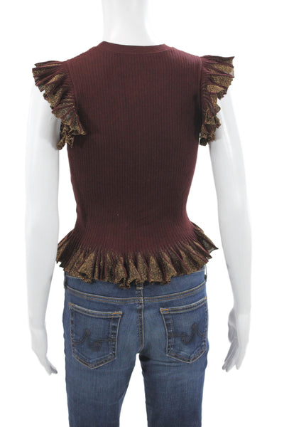 Ulla Johnson Women Pullover Red Sleeveless Crew Neck Bohemian Size S