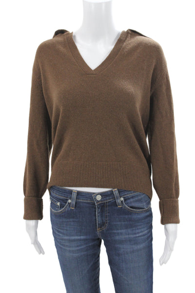 Gimaguas Women Brown Wool V-Neck Pullover Sweater Long Sleeve Size S