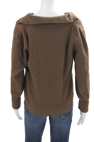 Gimaguas Women Brown Wool V-Neck Pullover Sweater Long Sleeve Size S