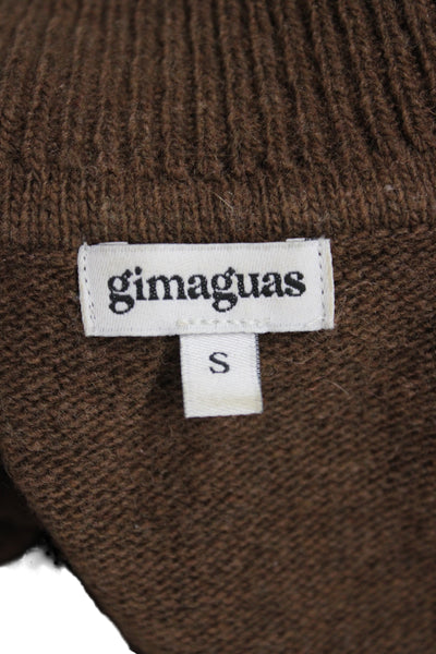 Gimaguas Women Brown Wool V-Neck Pullover Sweater Long Sleeve Size S