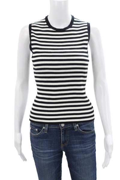 Theory Womens Black Striped Cotton Sleeveless Crew Neck Tank Size S