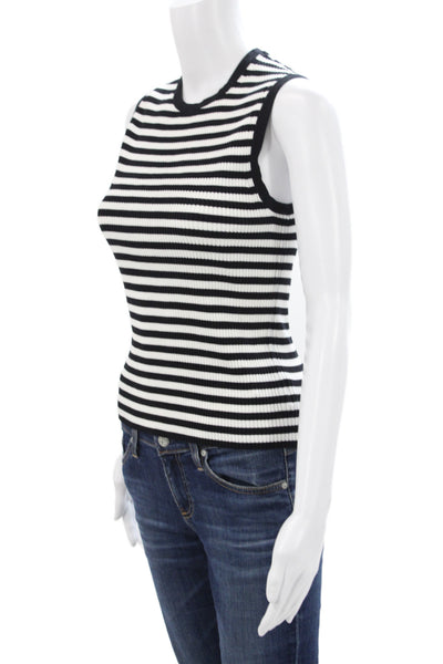 Theory Womens Black Striped Cotton Sleeveless Crew Neck Tank Size S